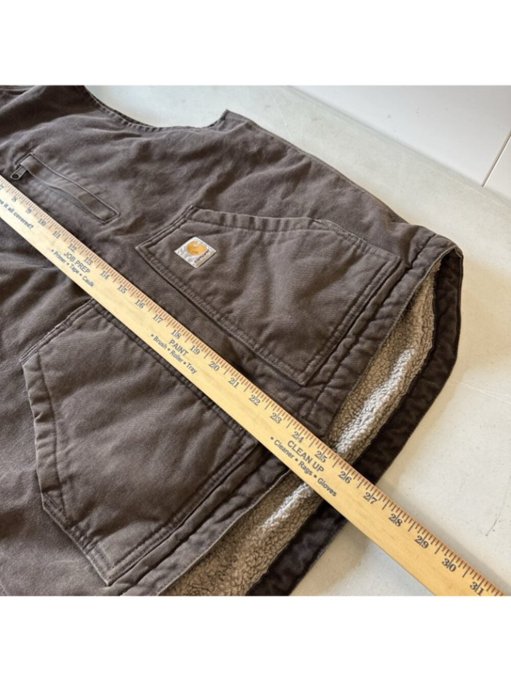 VTG Carhartt Brown Canvas Duck Sherpa Lined Vest Full Zip Size Small - Picture 8 of 9